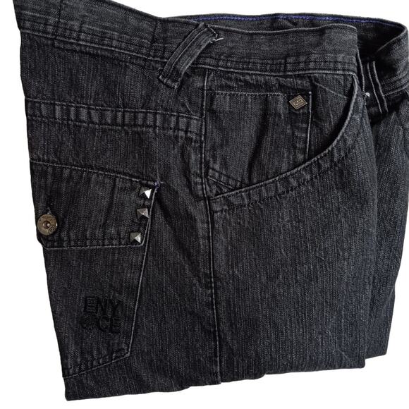 ENYCE Sean Combs Vintage Jeans 38X31 Black Loose Straight Street Back Flap Y2k - Picture 2 of 16